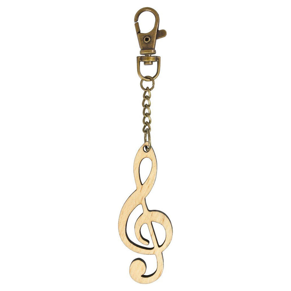 DE-MG12 - Wooden treble clef keyring with bronze keychain and clip Default title