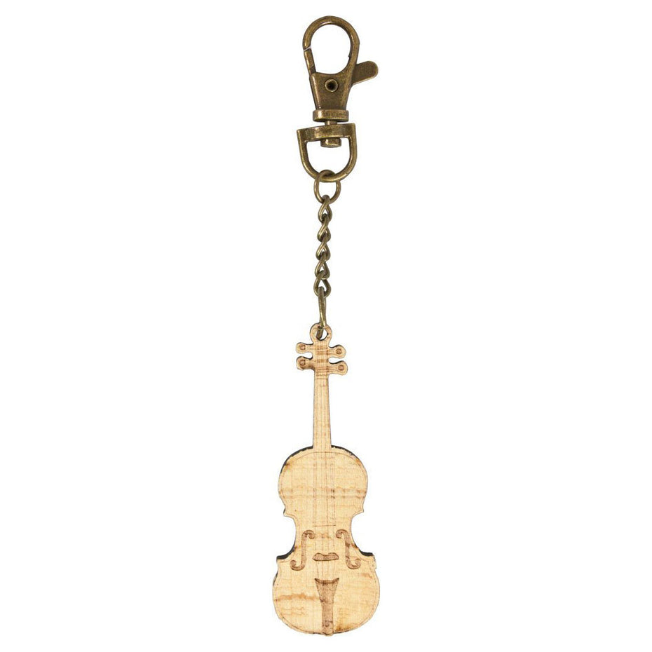 DE-MG19 - Wooden violin keyring with bronze keychain and clip Default title