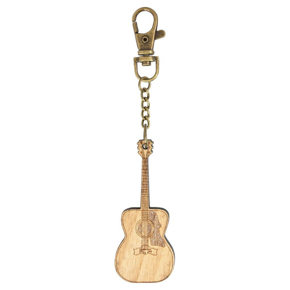 DE-MG21 - Wooden acoustic guitar keyring with bronze keychain and clip Default title