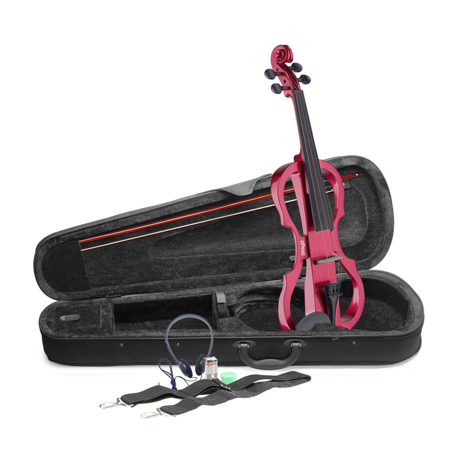 EVNX44-MRD - Stagg silent traditionally shaped electric violin outfit Metallic red