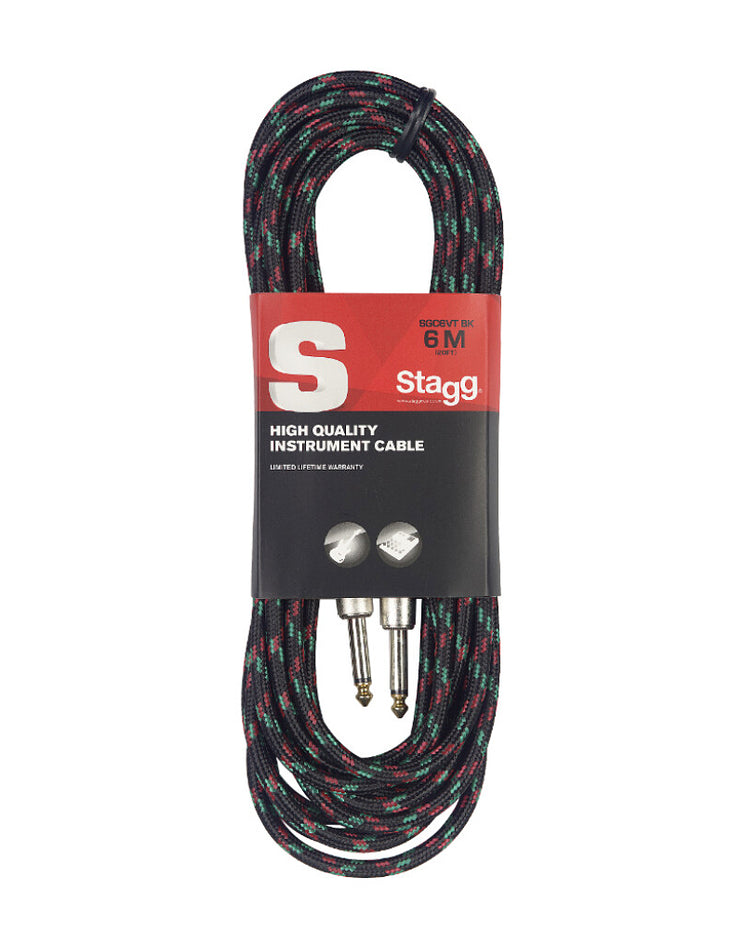 SGC6VT-BK - Stagg S-series vintage mono large jack cable Black tweed
