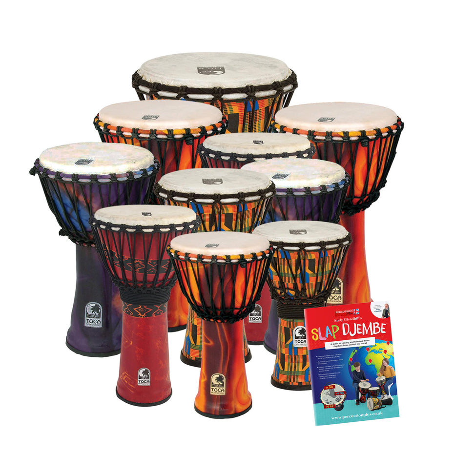 SFDJ-10PK - Toca Freestyle djembe pack - rope tuned 10 player pack