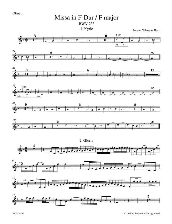 BA5182-1 - Bach Mass in F Major BWV233 (Lutheran Mass) Wind Set Default title