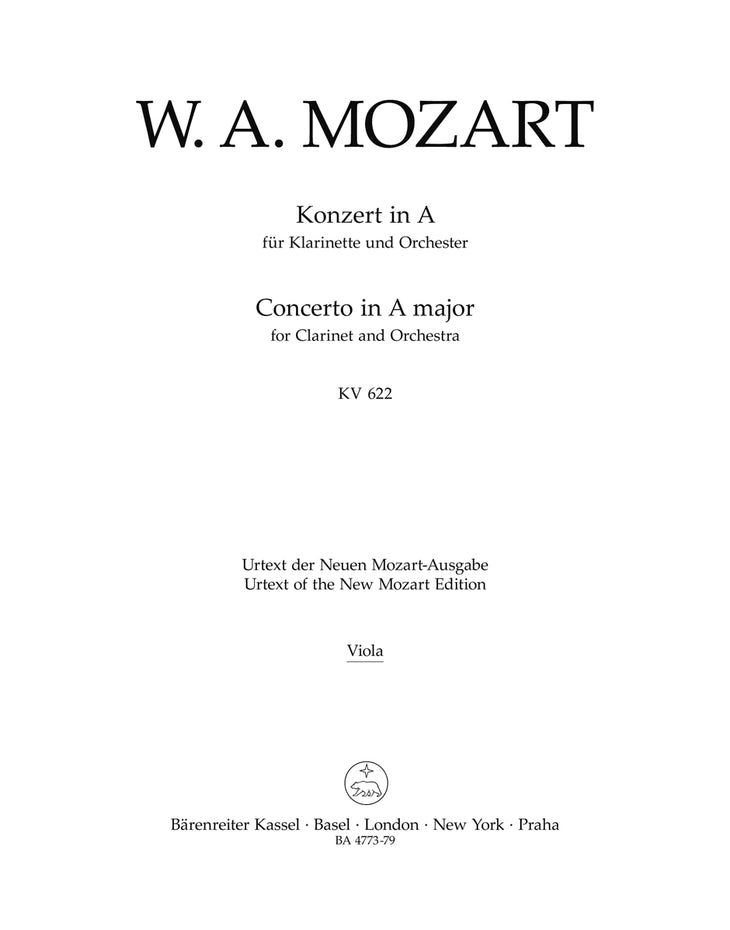 BA4773-79 - Mozart Concerto in A for Clarinet and Orchestra: Viola Part Default title