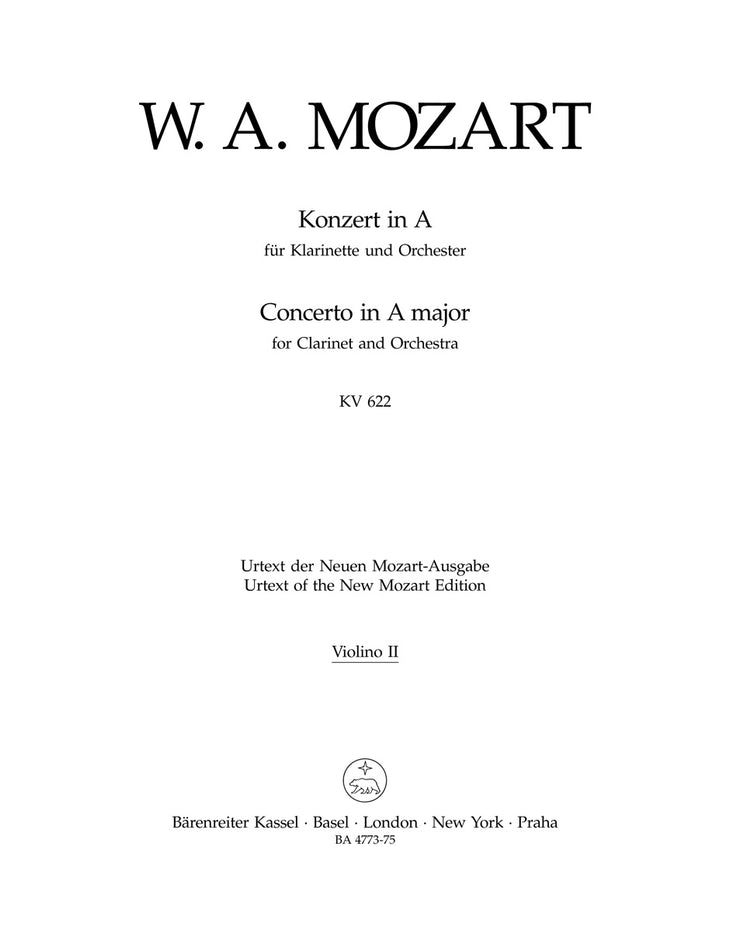 BA4773-75 - Mozart Concerto in A for Clarinet and Orchestra: Violin 2 Part Default title