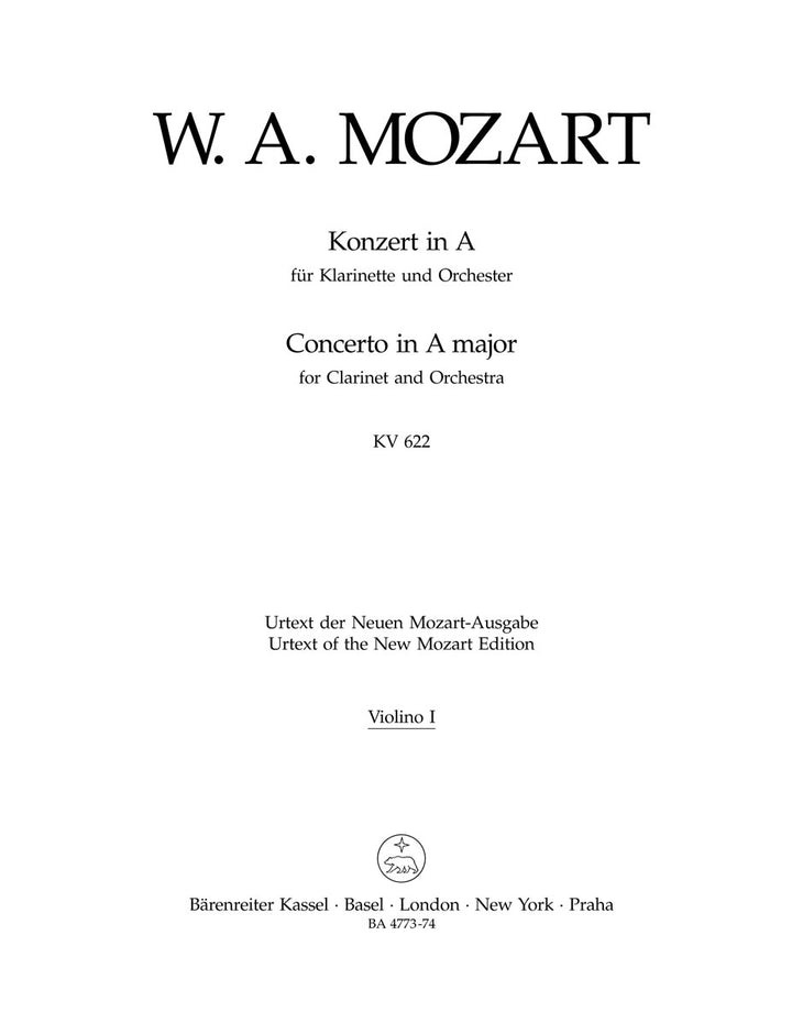 BA4773-74 - Mozart Concerto in A for Clarinet and Orchestra: Violin 1 Part Default title
