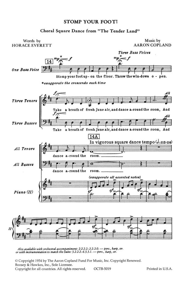M051450190 - Copland Stomp your Foot - SATB and piano (4 hands) Default title
