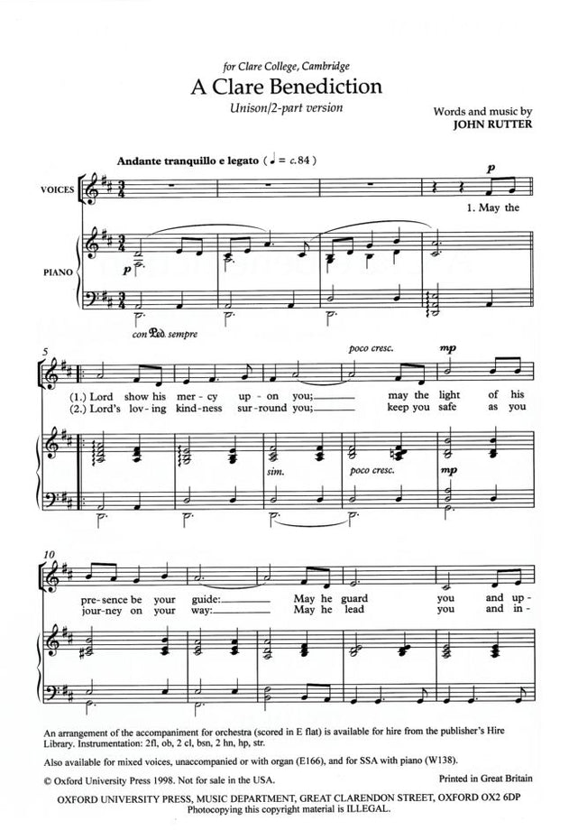 OUP-3420717 - A Clare Benediction: Unison/two-part vocal score Default title