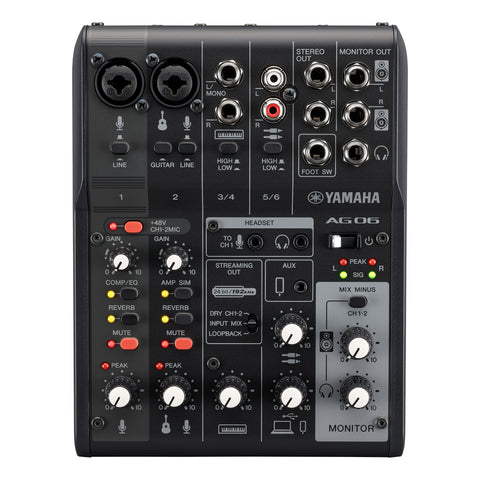 AG06MK2B - Yamaha AG06MK2 live streaming 6 channel analogue mixer Black