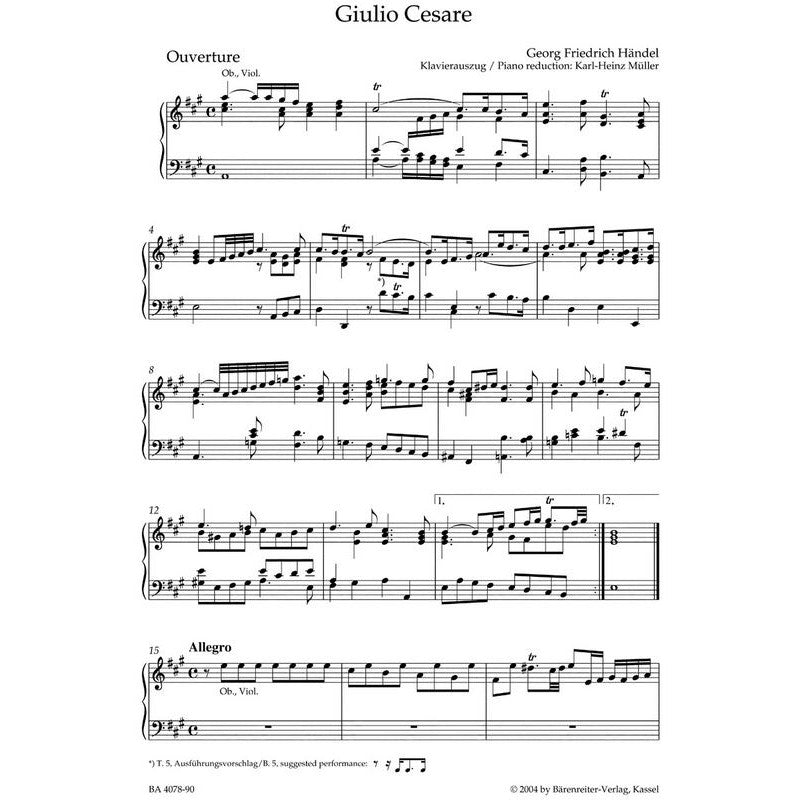BA4078-90 - Handel Giulio Cesare in Egitto (HWV 17) vocal score Default title