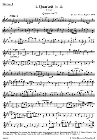 BA4850 - Mozart Thirteen Early String Quartets, Volume 4 Set of Parts Default title