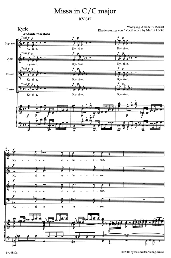 BA4880 - Mozart Mass In C K317 (Coronation Mass) Full Score Default title