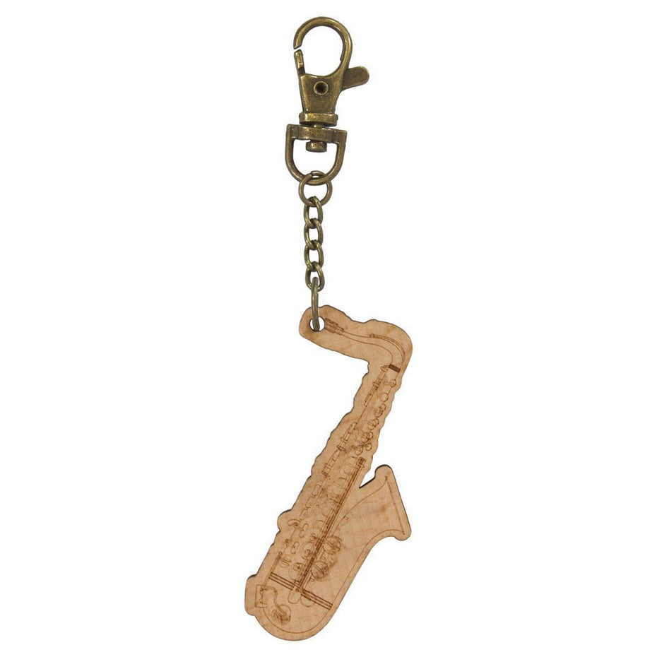 DE-MG51 - Wooden saxophone keyring with bronze keychain and clip Default title