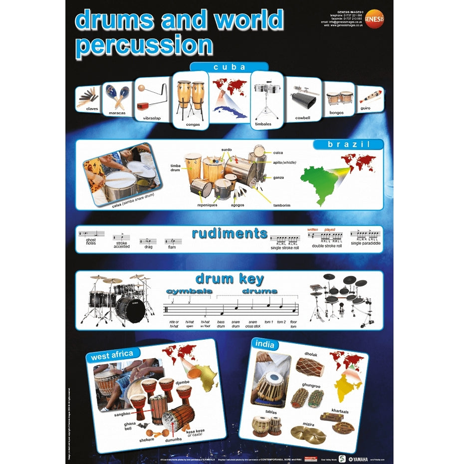 GNS-28 - Drums and world percussion - A1 educational poster Default title