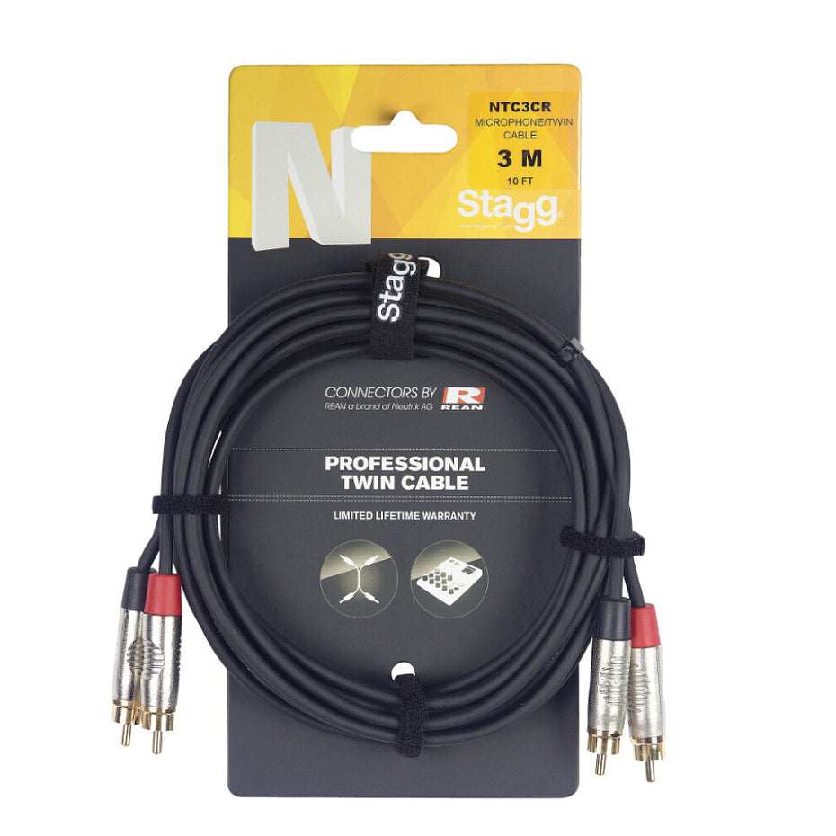 NTC3CR - Stagg 2 x phono to 2 x phono twin cable - 3m Default title