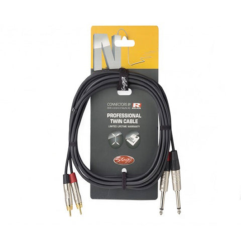 NTC3PCMR - Stagg 2 x phono to 2 x mono large jack cable - 3m Default title