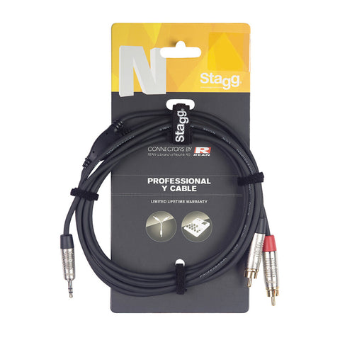 NYC3-MPS2CMR,NYC15-MPS2CMR - Stagg stereo mini jack to 2 x phono cable 3m
