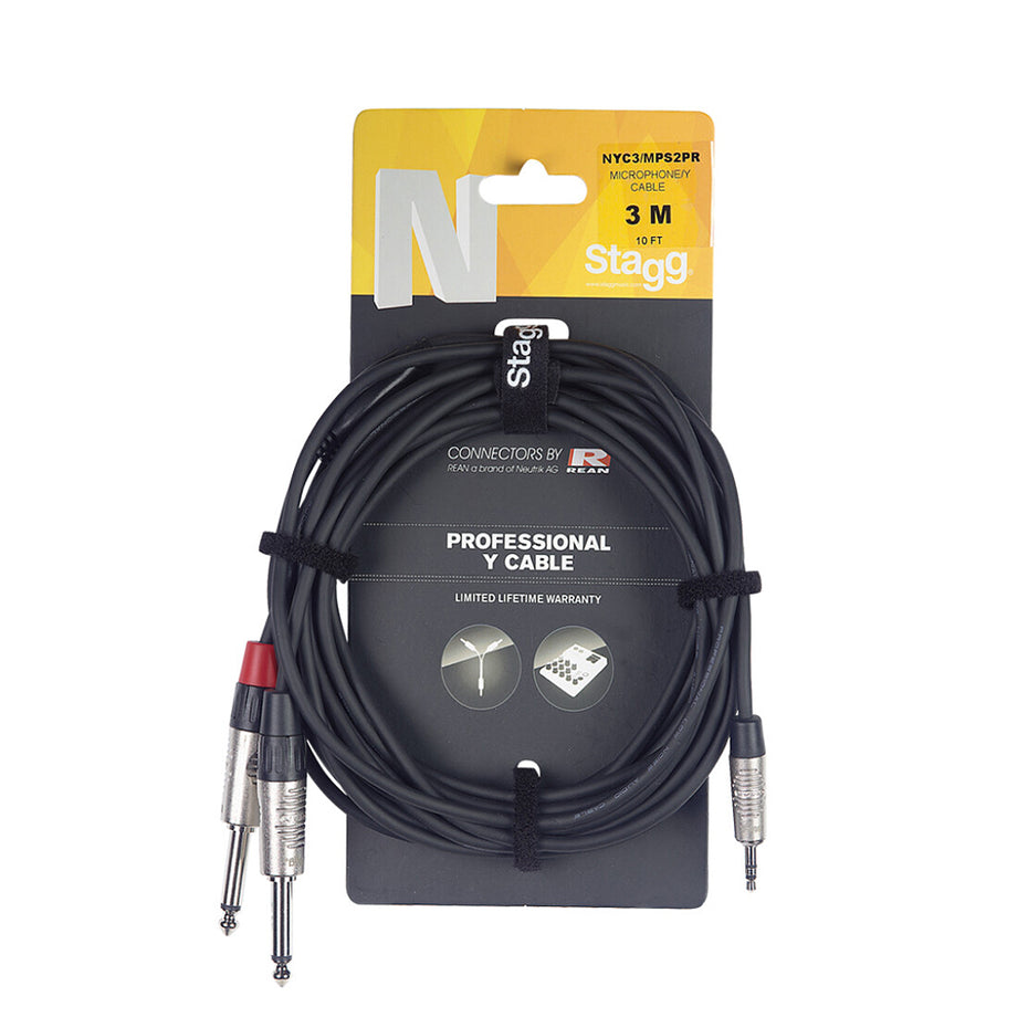 NYC3-MPS2PR - Stagg stereo mini jack to 2 x mono large jack Y cable - 3m Default title