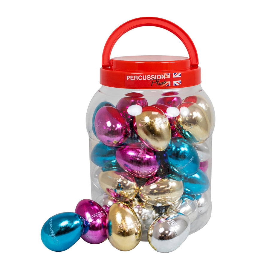 PP3089 - Percussion Plus tub of 40 egg shakers in mixed metallic colours Default title