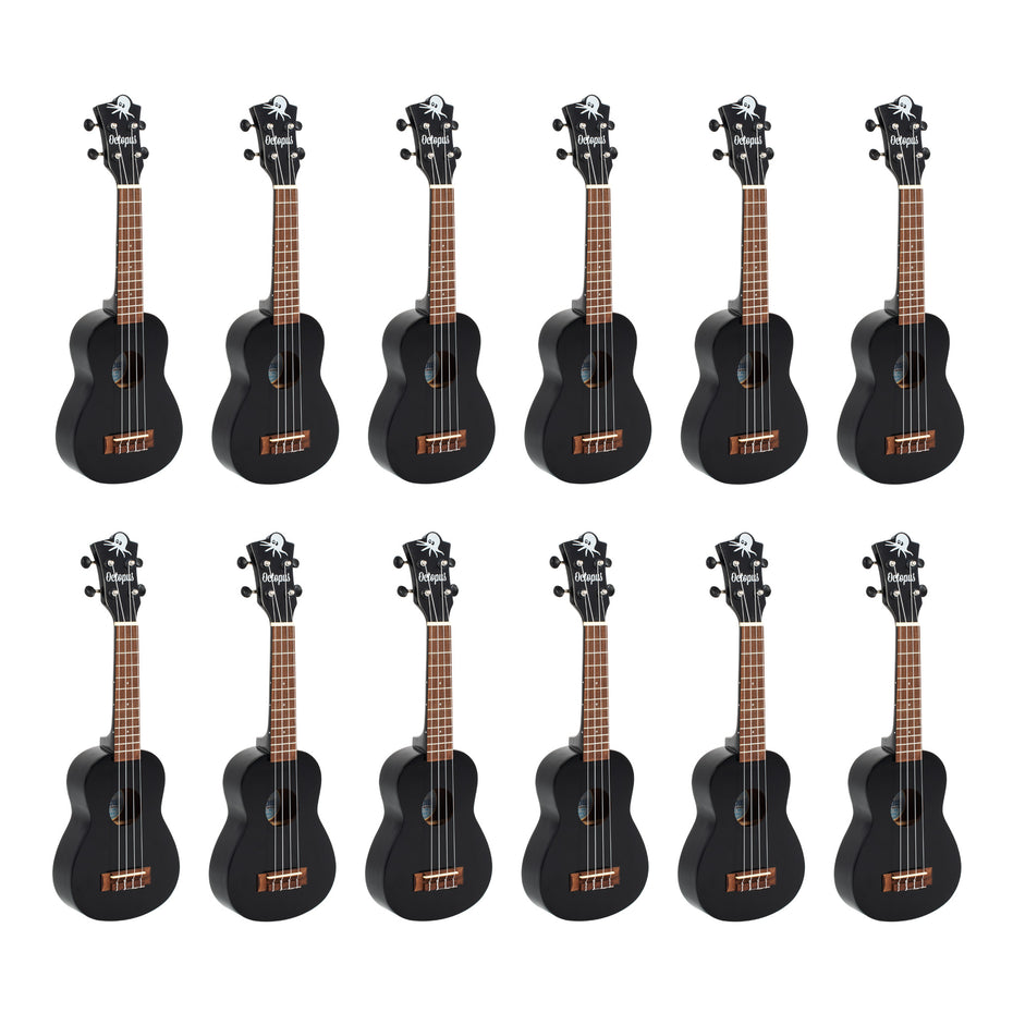 UK205-BK12 - Octopus Academy soprano ukulele classroom pack of 12 Black