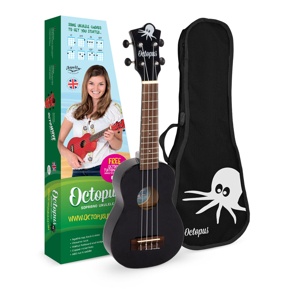 UK205-BKS - Octopus Academy sparkle soprano ukulele Black