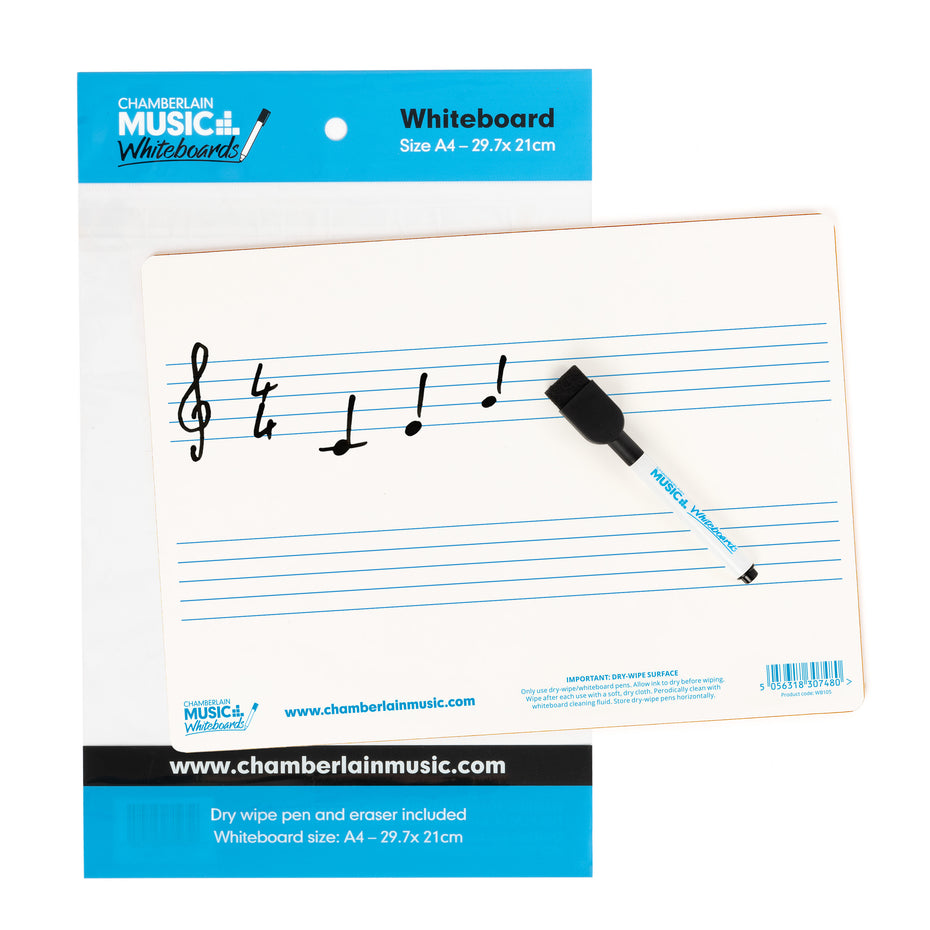 WB105 - A4 mini dry-wipe music whiteboard with 2 pre-printed staves Default title
