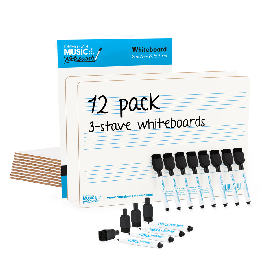 WB115-12PK - A4 mini dry-wipe music whiteboard with 3 pre-printed staves - 12 pack Default title