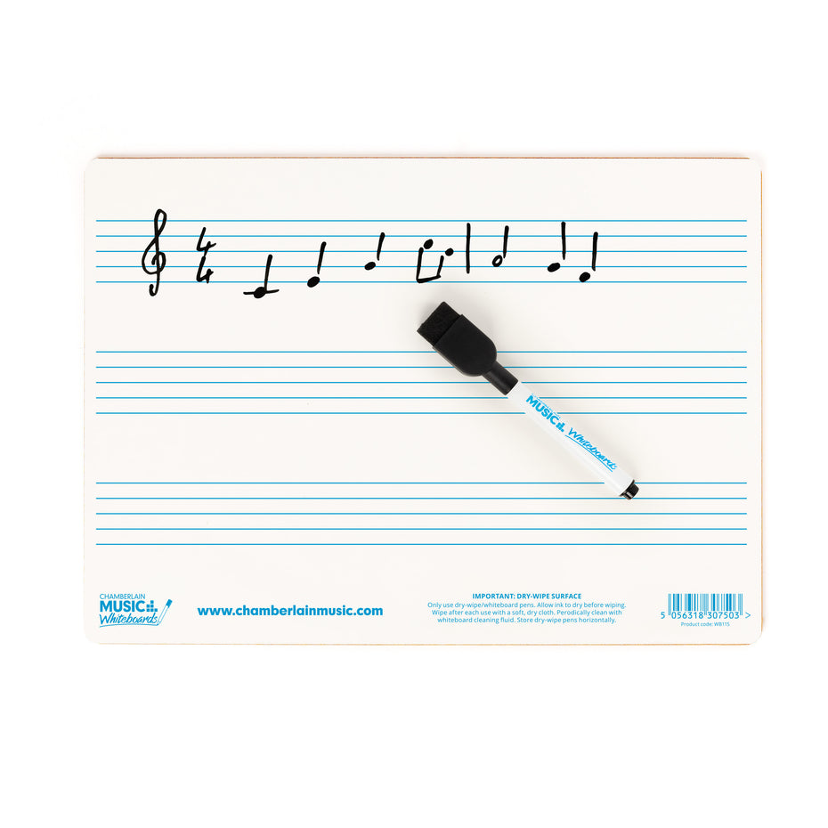 WB115 - A4 mini dry-wipe music whiteboard with 3 pre-printed staves Default title