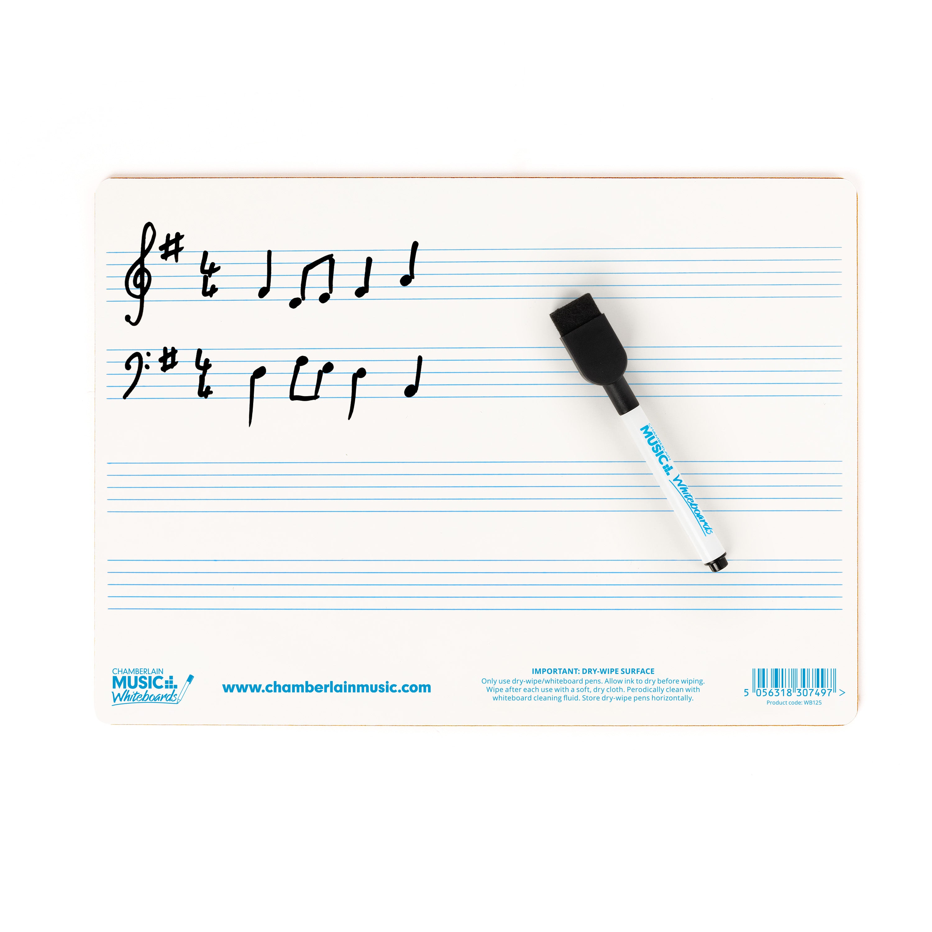 WB125 - A4 mini dry-wipe music whiteboard with 4 pre-printed staves A1