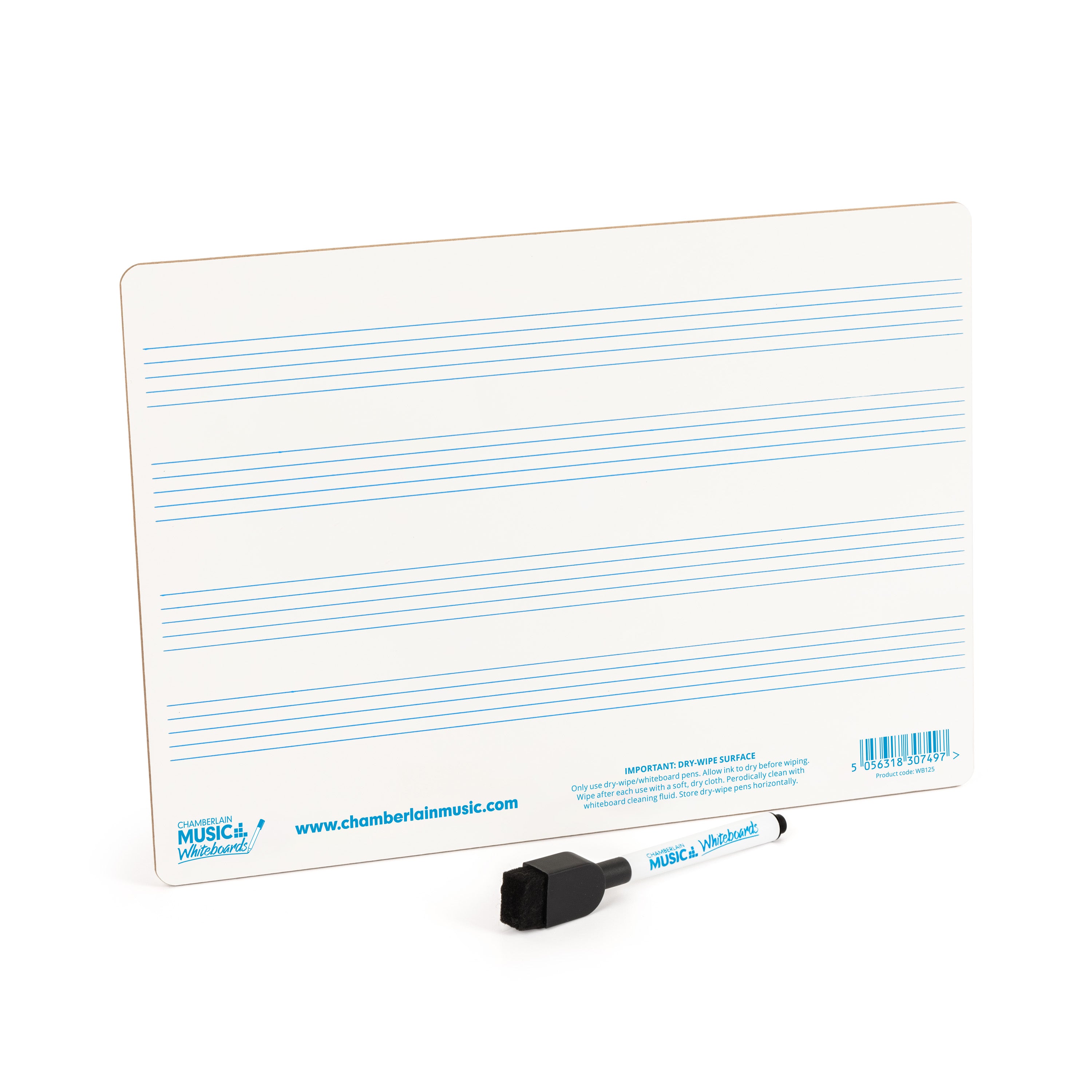 WB125 - A4 mini dry-wipe music whiteboard with 4 pre-printed staves A1