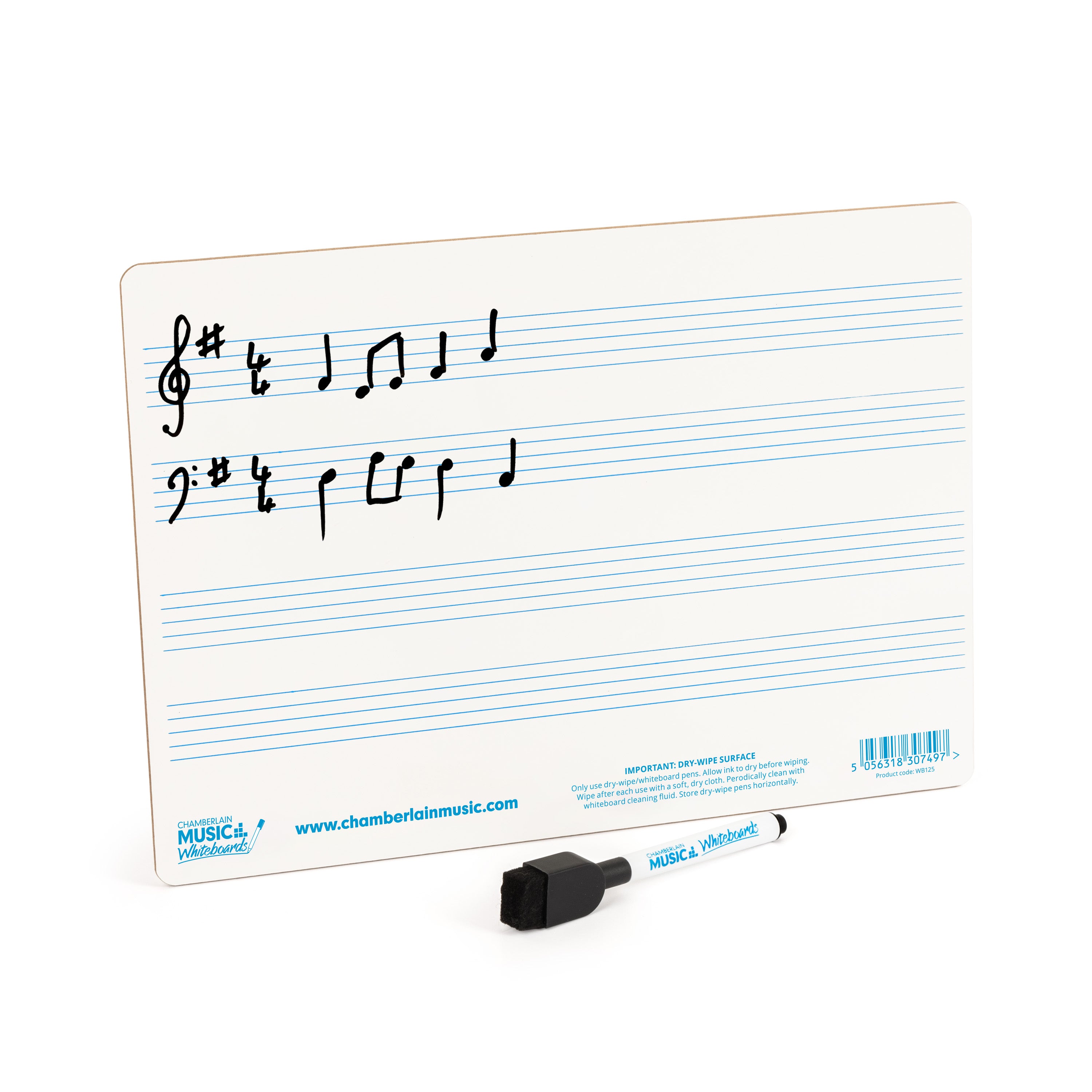WB125 - A4 mini dry-wipe music whiteboard with 4 pre-printed staves A1