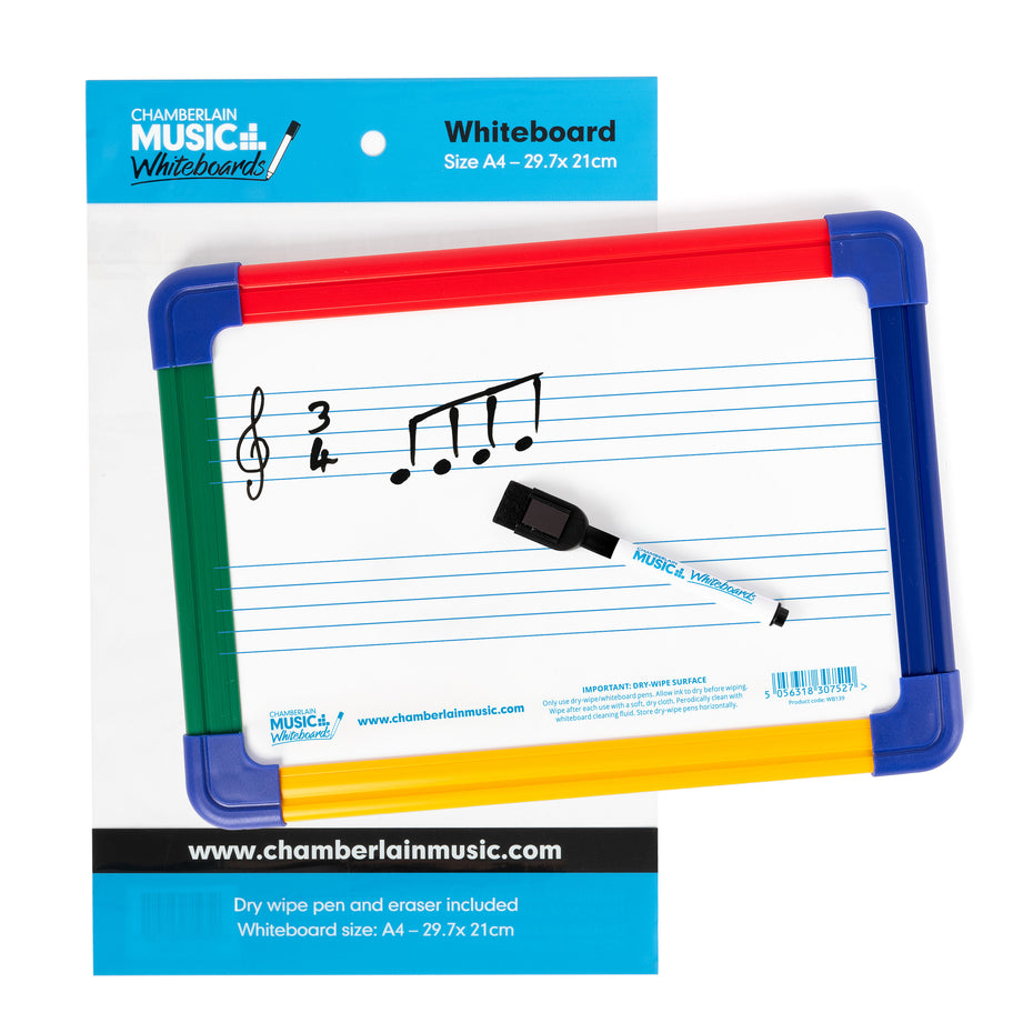 WB139 - Magnetic A4 mini dry-wipe music whiteboard with 2 pre-printed staves Default title