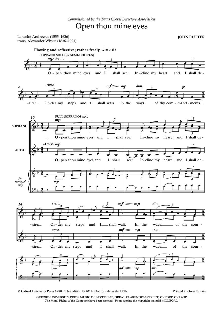 OUP-3405509 - Rutter Open thou mine eyes: Vocal score A1