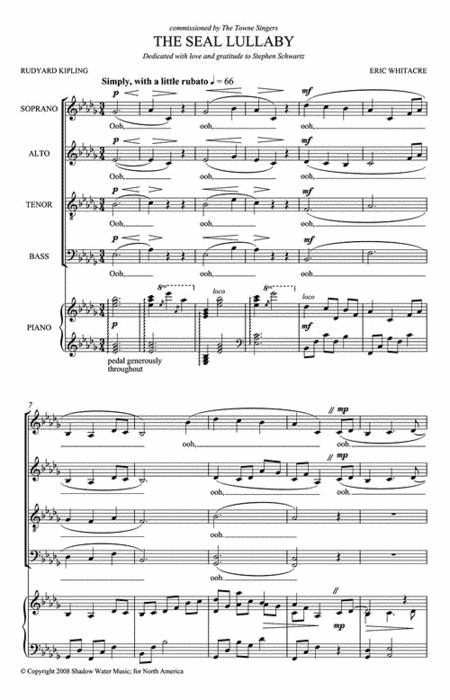 CH73678 - Eric Whitacre: The Seal Lullaby SATB and piano A1