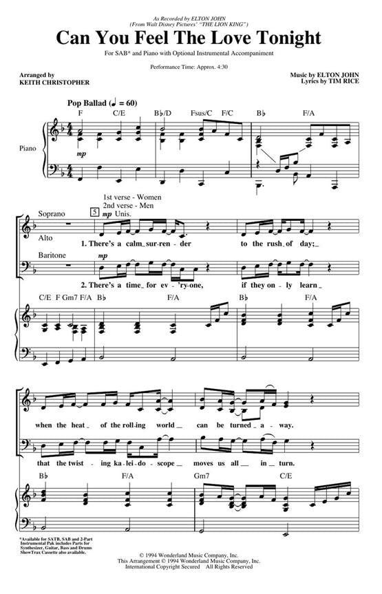 HLD08200266 - Elton John: Can You Feel the Love Tonight (The Lion King) - SAB Default title