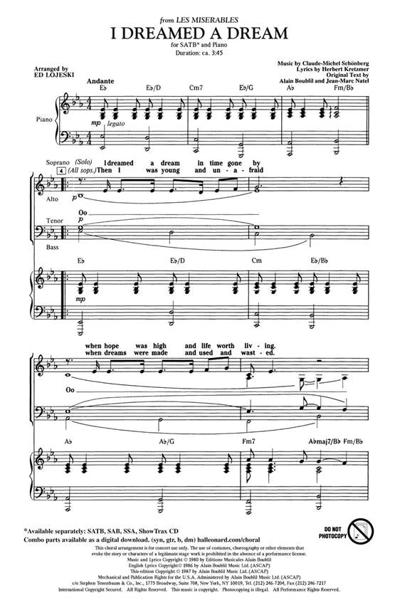HL08225101 - I Dreamed A Dream (Les Miserables) (SATB) Default title