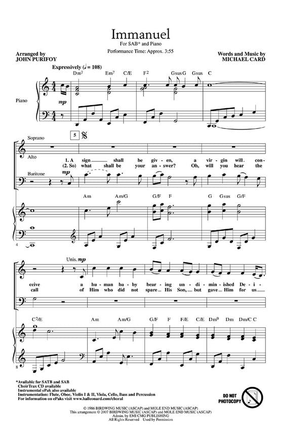 HL08745958 - Card: Immanuel SAB & Piano Default title