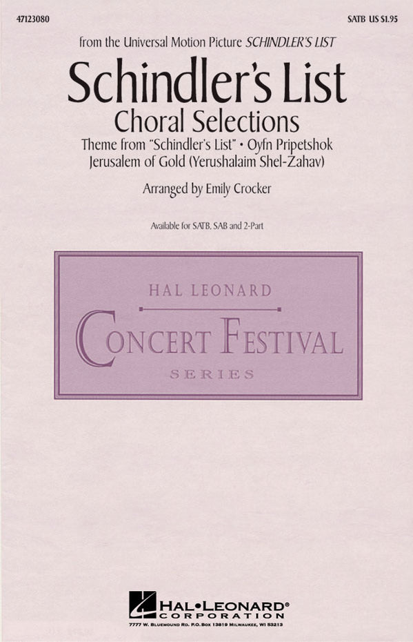 HL47123080 - John Williams: Schindler's List Choral Selections Default title