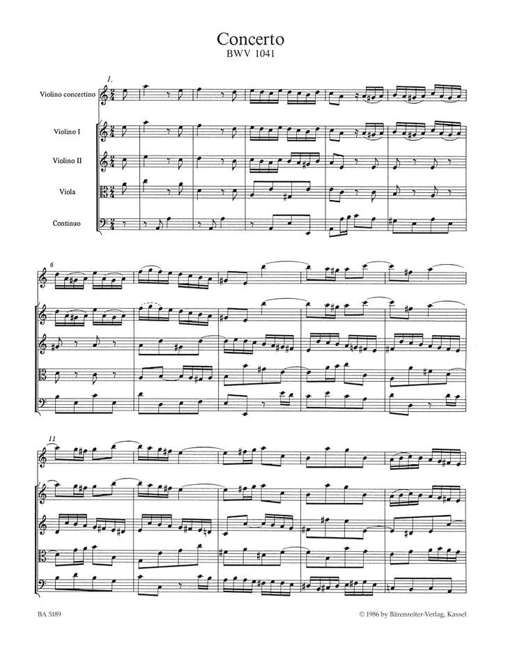 BA5189 - Concerto for Violin in A minor (BWV 1041) Score Default title