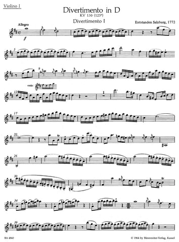 BA4860 - Mozart Three Divertimenti for String Quartet KV 136-138 (125a-c) Default title