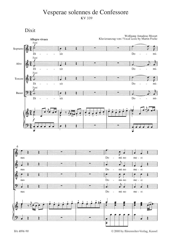BA4894-90 - Mozart Vesperae solennes de Confessore (K.339) Default title
