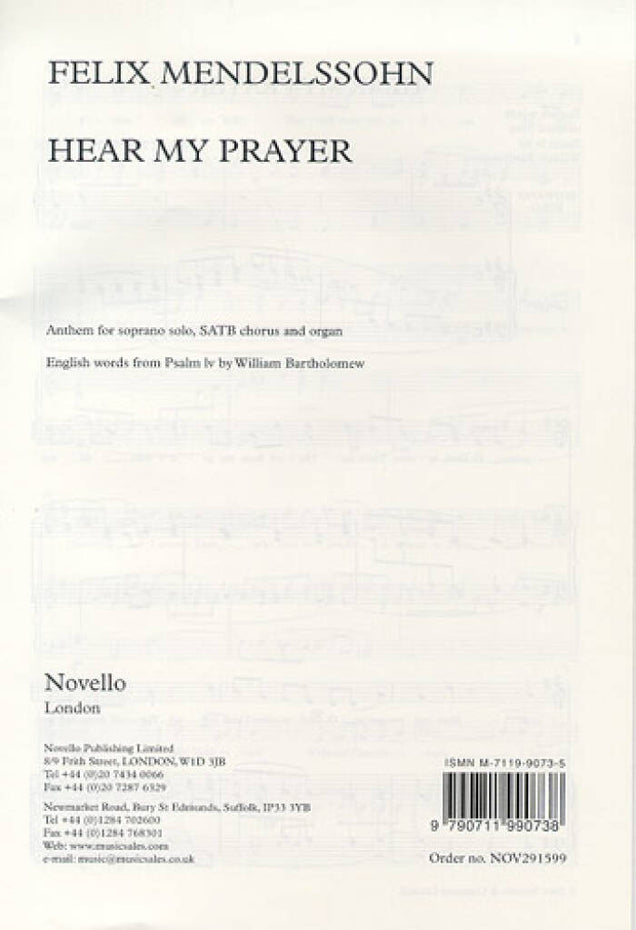 NOV291599 - Felix Mendelssohn: Hear My Prayer (Soprano / SATB) Default title
