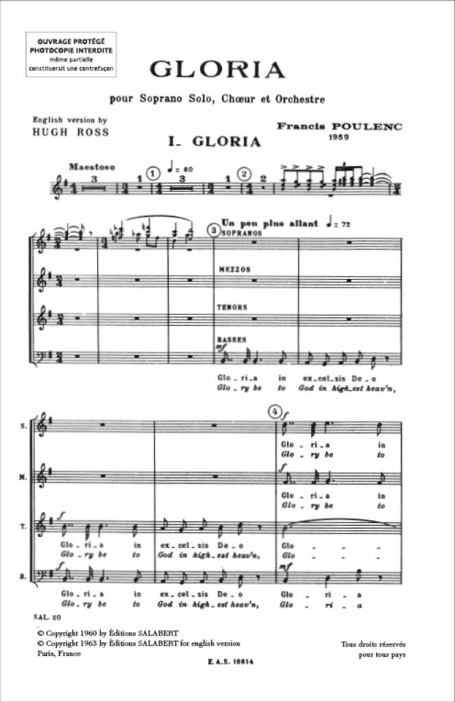 SLB00168900 - Poulenc Gloria - choral score A1